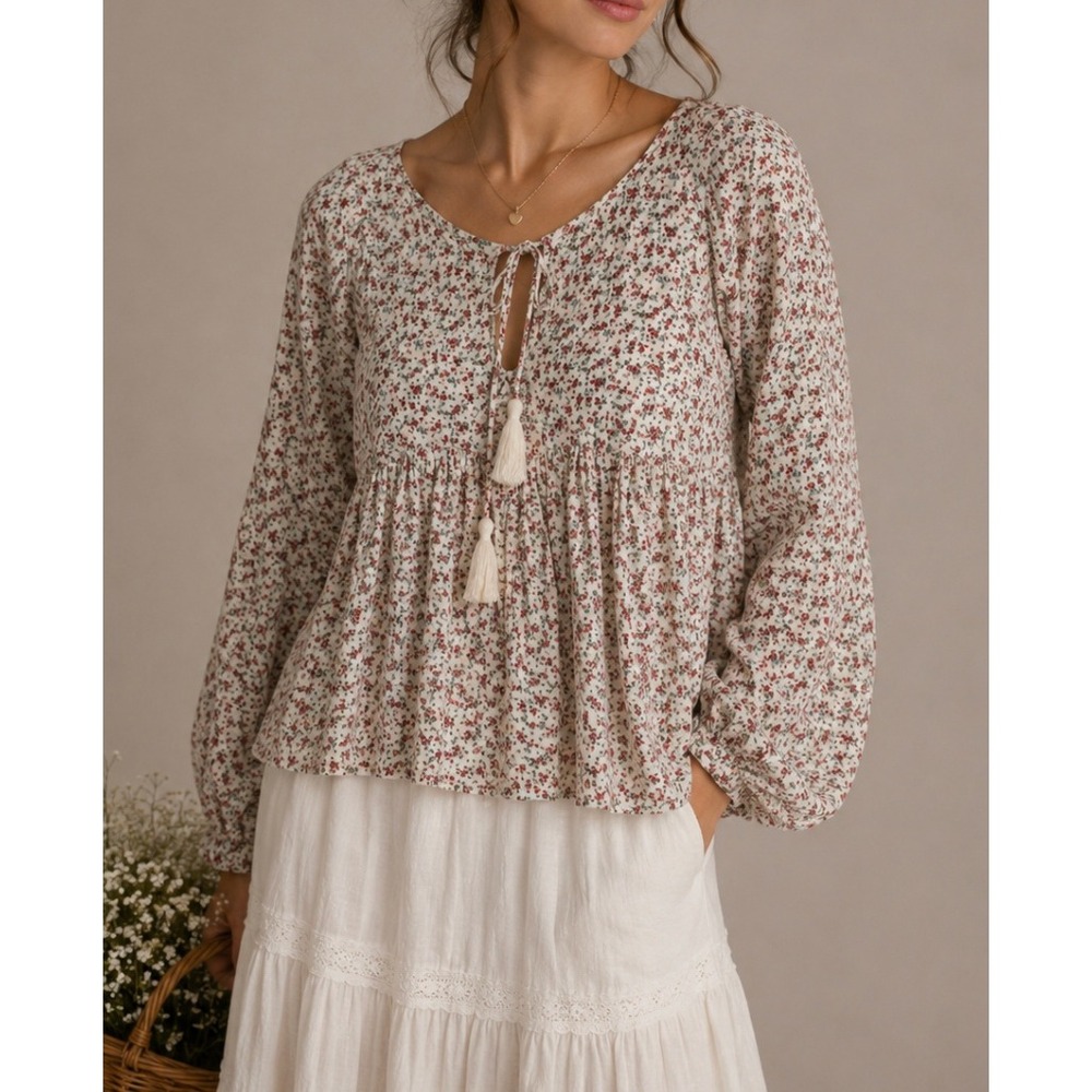 Denim & Supply Ralph Lauren Floral Rose Tassel Peasant Blouse‎ Top Boho Women S